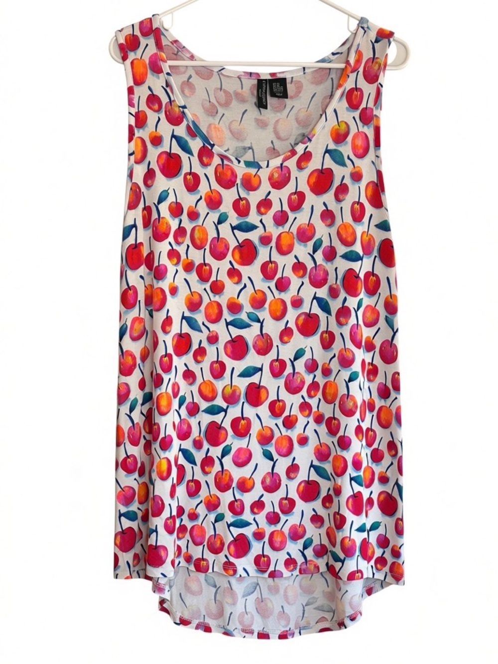 Cynthia Rowley 2X Cherry Print Tank Top Hi-Low Hem